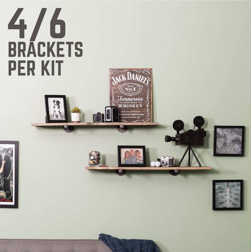 PIPE DECOR Industrial Pipe Shelf Brackets, 6 Inch, 4 Pack â€“ Wall Mounted Double Flange Floating Shelf Hardware, Rustic Vintage-Style Shelving Support Set - Image 5